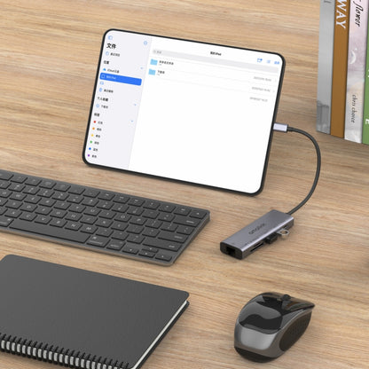 amalink 95122D Type-C / USB-C to RJ45 + 2 Ports USB + PD 3.0 Multi-function HUB(Grey) - USB HUB by amalink | Online Shopping UK | buy2fix