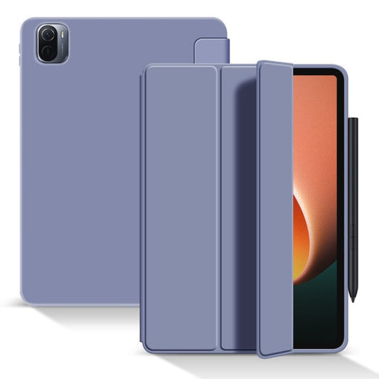 For Xiaomi Pad 5 / Pad 5 Pro Skin Feel Matte Honeycomb Leather Tablet Case with Tri-fold Bracket(Lavender Grey) - More Tablet Cases by buy2fix | Online Shopping UK | buy2fix