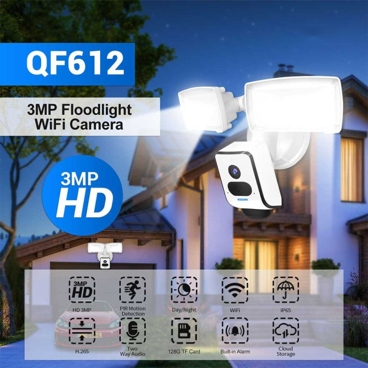 ESCAM QF612 3MP WiFi IP Camera & Floodlight, Support Night Vision / PIR Detection(EU Plug) - Security by ESCAM | Online Shopping UK | buy2fix
