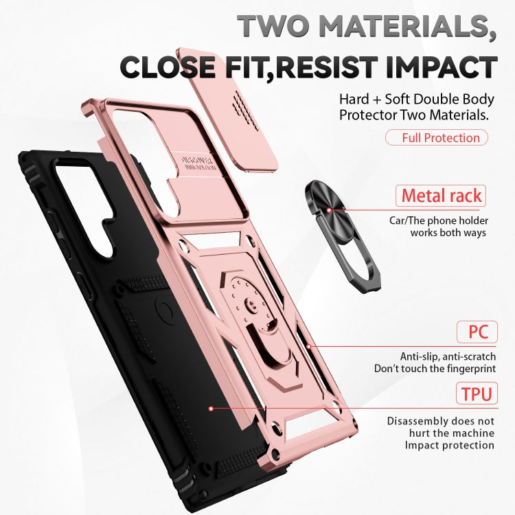 For Samsung Galaxy S22 Ultra 5G Sliding Camshield Holder Phone Case(Rose Gold) - Samsung Accessories by buy2fix | Online Shopping UK | buy2fix