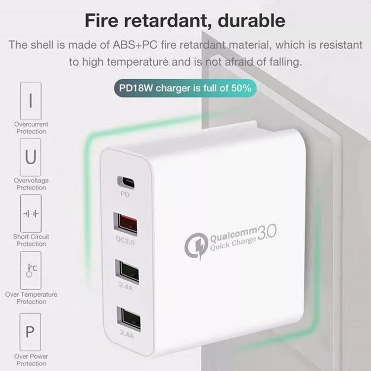 A3 PD 18W USB-C / Type-C + QC3.0 USB + Dual USB Interface Travel Charger - USB Charger by buy2fix | Online Shopping UK | buy2fix