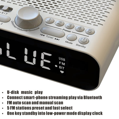 BT-A5 LED Display Bedside FM Clock Radio with Bluetooth Speaker (White) - Consumer Electronics by buy2fix | Online Shopping UK | buy2fix