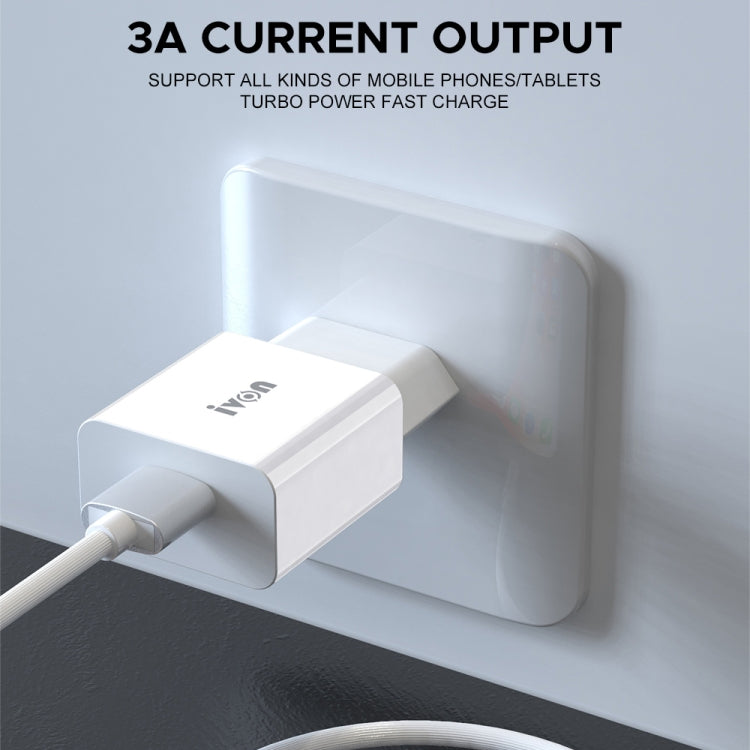 IVON AD-35 2 in 1 18W QC3.0 USB Port Travel Charger + 1m USB to 8 Pin Data Cable Set, EU Plug(White) - Apple Accessories by IVON | Online Shopping UK | buy2fix