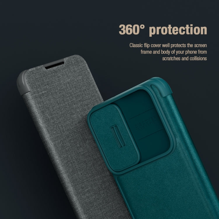 For Samsung Galaxy S22+ 5G NILLKIN QIN Series Pro Sliding Camera Cover Design Leather Phone Case(Green) - Galaxy S22+ 5G Cases by NILLKIN | Online Shopping UK | buy2fix