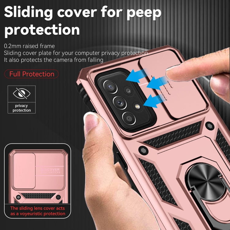 For Samsung Galaxy A73 5G Sliding Camshield Holder Phone Case(Rose Gold) - Samsung Accessories by buy2fix | Online Shopping UK | buy2fix