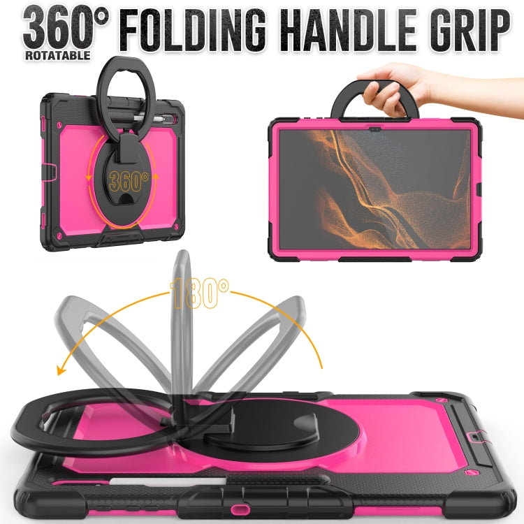 For Samsung Galaxy Tab S8 Ultra Shoulder Strap Silicone + PC Tablet Case(Black Rose Red) - Galaxy Tab S8 Ultra Cases by buy2fix | Online Shopping UK | buy2fix