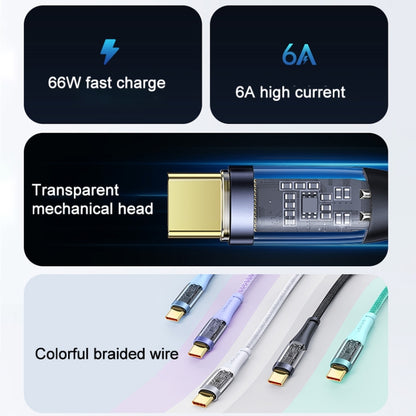 USAMS US-SJ572 Type-C / USB-C 66W Aluminum Alloy Transparent Charging Cata Cable, Length: 1.2m(Blue) -  by USAMS | Online Shopping UK | buy2fix