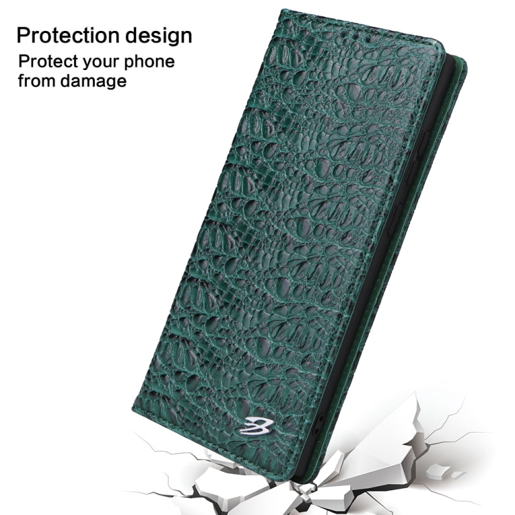 For Samsung Galaxy S22 Ultra 5G Fierre Shann Crocodile Texture Magnetic Genuine Leather Phone Case(Green) - Galaxy S22 Ultra 5G Cases by FIERRE SHANN | Online Shopping UK | buy2fix