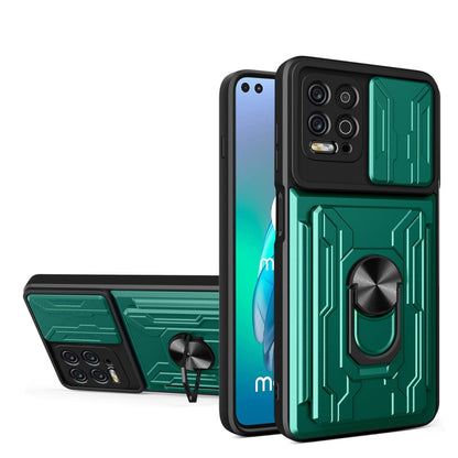 For Motorola Moto G100 Sliding Camshield TPU+PC Phone Case with Card Slot(Dark Green) - Mobile Accessories by buy2fix | Online Shopping UK | buy2fix
