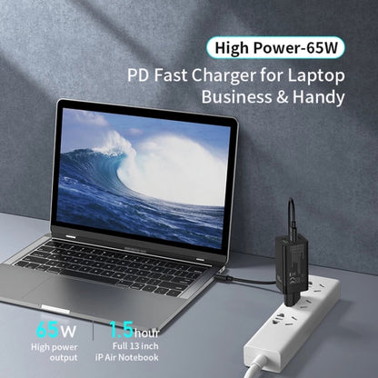 awei PD9 65W Dual Type-C / USB-C + USB GaN Fast Charging Travel Charger, EU Plug(Black) - Apple Accessories by awei | Online Shopping UK | buy2fix