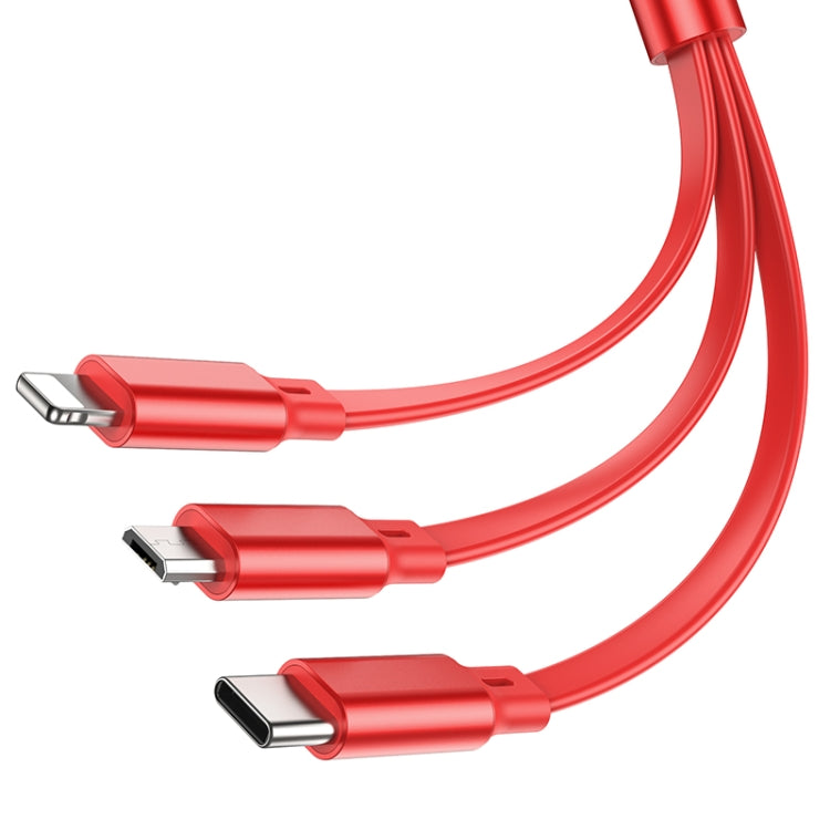 hoco X75 3 in 1 2A 8 Pin + USB-C / Type-C + Micro USB Double-pull Charging Cable, Length: 1m(Red) - Multifunction Cable by hoco | Online Shopping UK | buy2fix