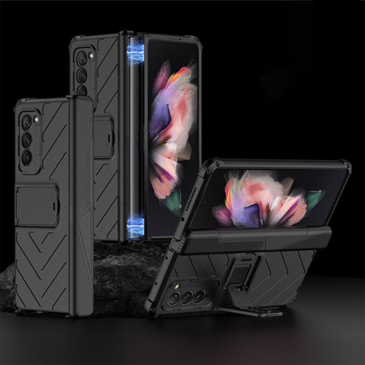 For Samsung Galaxy Z Fold2 5G GKK Integrated Magnetic Armor Flip Phone Case with Holder(Black) - Galaxy Phone Cases by GKK | Online Shopping UK | buy2fix