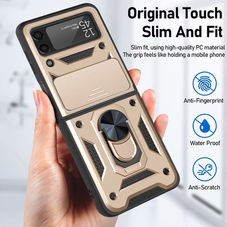 For Samsung Galaxy Z Flip4 Sliding Camera Cover Design TPU+PC Protective Phone Case(Gold) - Samsung Accessories by buy2fix | Online Shopping UK | buy2fix