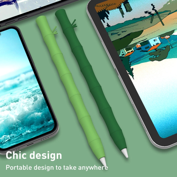 Bamboo Liquid Silicone Gel Stylus Pen Protective Case For Apple Pencil 2(Dark Green) - Pencil Accessories by buy2fix | Online Shopping UK | buy2fix