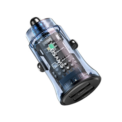 USAMS US-CC162 C31 5V3A Transparent Dual USB Mini Car Charger(Blue) - Car Charger by USAMS | Online Shopping UK | buy2fix