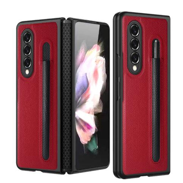 For Samsung Galaxy Z Fold4 Litchi Texture Hinge Protection Folding Phone Case(Red) - Samsung Accessories by buy2fix | Online Shopping UK | buy2fix