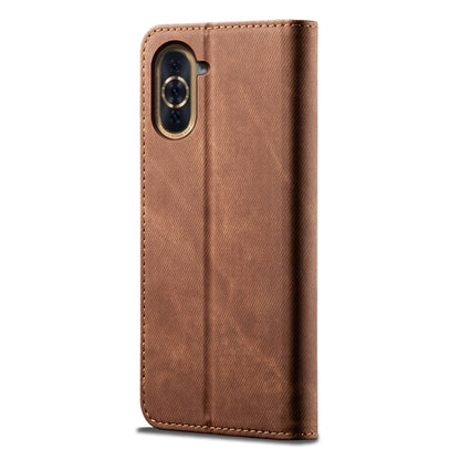 For Huawei Nova 10 4G Denim Texture Casual Style Horizontal Flip Leather Case(Brown) - Mobile Accessories by buy2fix | Online Shopping UK | buy2fix