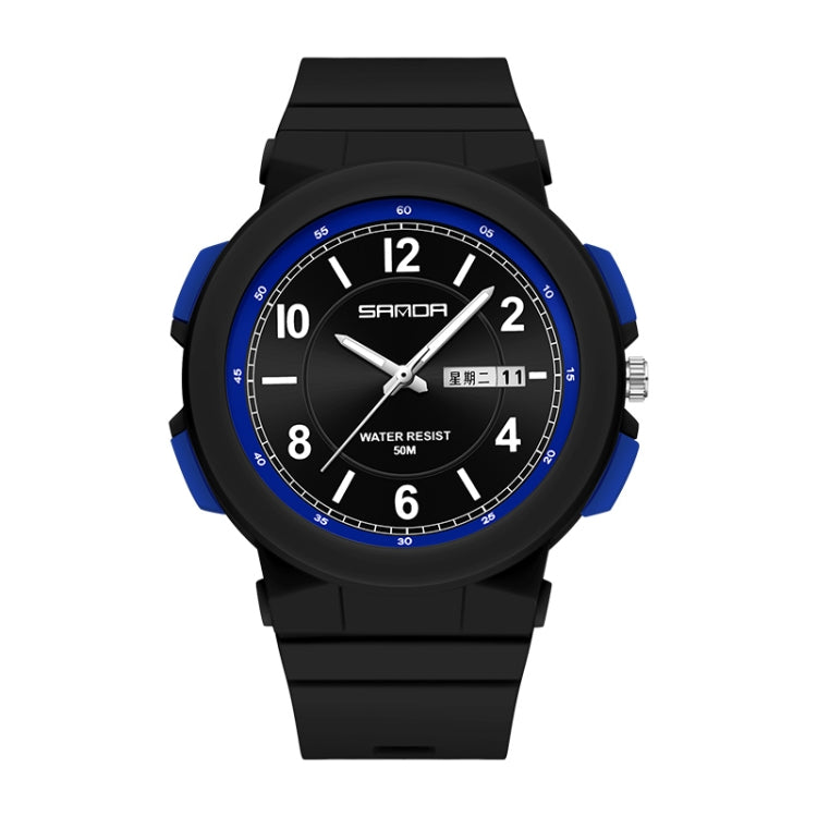 SANDA 6097 TPU Strap Dual Calendar Waterproof Electronic Watch(Black Blue) - Silicone Strap Watches by SANDA | Online Shopping UK | buy2fix