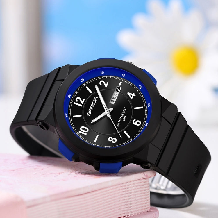 SANDA 6097 TPU Strap Dual Calendar Waterproof Electronic Watch(Black Blue) - Silicone Strap Watches by SANDA | Online Shopping UK | buy2fix