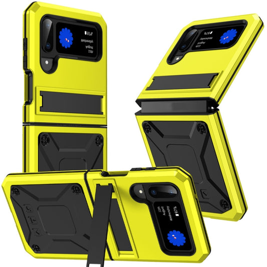 For Samsung Galaxy Z Flip4 Metal Shock-proof Phone Case With Holder(Yellow) - Galaxy Z Flip4 5G Cases by buy2fix | Online Shopping UK | buy2fix