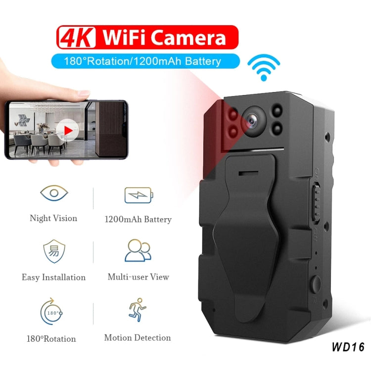 WD16 Mini HD WiFi Camera 180 Degrees Recorder with Back Clip(Black) - Security by buy2fix | Online Shopping UK | buy2fix