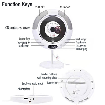 Kecag KC-607 Wall Mounted Bluetooth Compact Disc Album CD Player(White) - Consumer Electronics by Kecag | Online Shopping UK | buy2fix