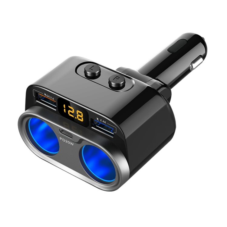 C47PQ Car Cigarette Lighter + Dual USB + Type-C Car Charger(Black) - In Car by buy2fix | Online Shopping UK | buy2fix