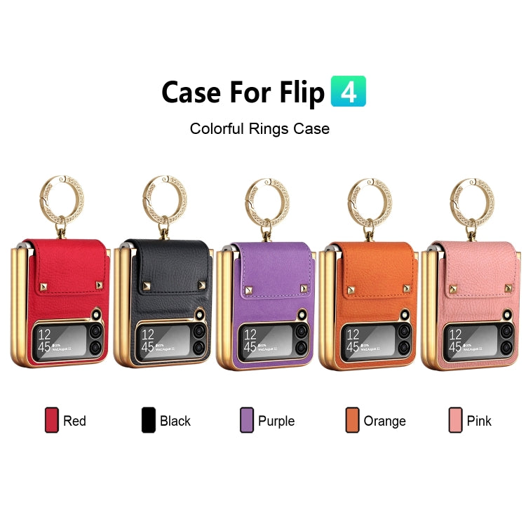 For Samsung Galaxy Z Flip4 5G GKK Colorful PU Phone Case with Ring Holder(Black) - Galaxy Z Flip4 5G Cases by GKK | Online Shopping UK | buy2fix