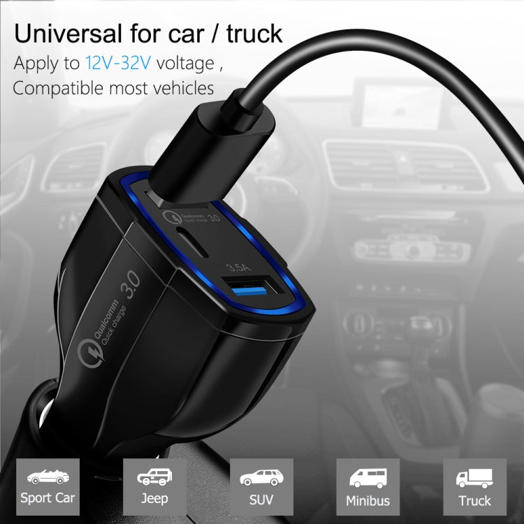308 3 in 1 Cigarette Lighter Conversion Plug Multi-function USB Car Fast Charger(Black) - In Car by buy2fix | Online Shopping UK | buy2fix