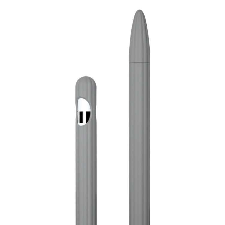 3 in 1 Striped Liquid Silicone Stylus Case with Two Tip Caps For Apple Pencil 2(Grey) - Pencil Accessories by buy2fix | Online Shopping UK | buy2fix