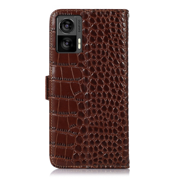 For Motorola Edge 30 Lite / Edge 30 Neo Crocodile Top Layer Cowhide Leather Phone Case(Brown) - Motorola Cases by buy2fix | Online Shopping UK | buy2fix