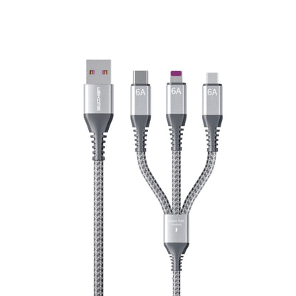 WEKOME WDC-170 Raython Series 6A 3 in 1 USB to 8 Pin+Type-C+Micro USB Fast Charge Data Cable Length: 1.2m(Silver) - Multifunctional Cable by WK | Online Shopping UK | buy2fix