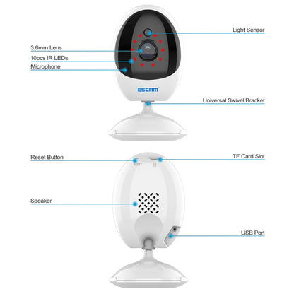 ESCAM QF006 3MP 1296P HD Indoor Wireless PTZ IP Camera IR Night Vision AI Humanoid Detection Home Security CCTV Monitor, Plug Type:UK Plug(White) - Mini Camera by ESCAM | Online Shopping UK | buy2fix