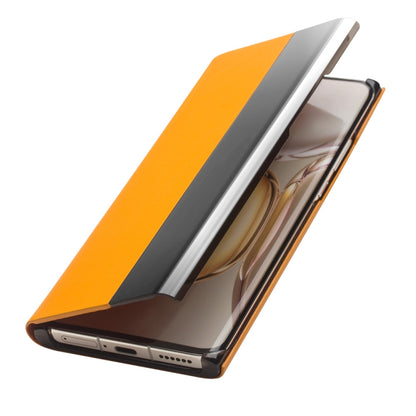 For Huawei P50 QIALINO Magnetic Side Window View Genuine Leather Smart Phone Case(Orange) - Huawei Cases by QIALINO | Online Shopping UK | buy2fix