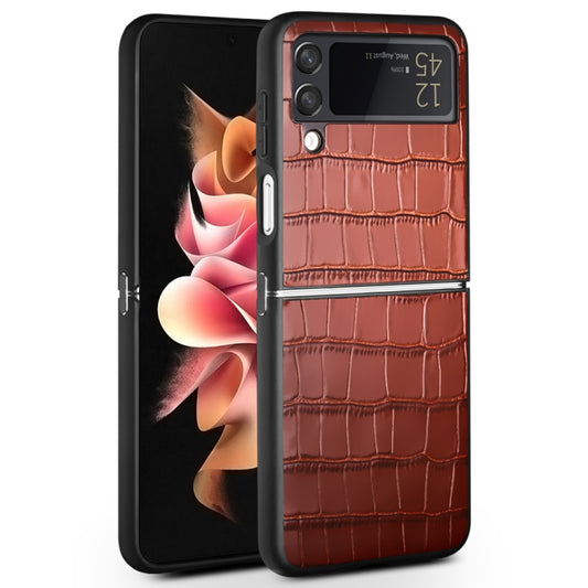 For Samsung Galaxy Z Flip4 QIALINO Crocodile Pattern Genuine Leather Phone Case(Brown) - Galaxy Z Flip4 5G Cases by QIALINO | Online Shopping UK | buy2fix