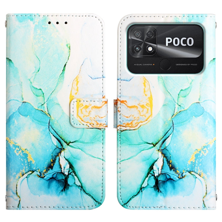 For Xiaomi Poco C40 Global PT003 Marble Pattern Flip Leather Phone Case(Green LS003) - Xiaomi Cases by buy2fix | Online Shopping UK | buy2fix