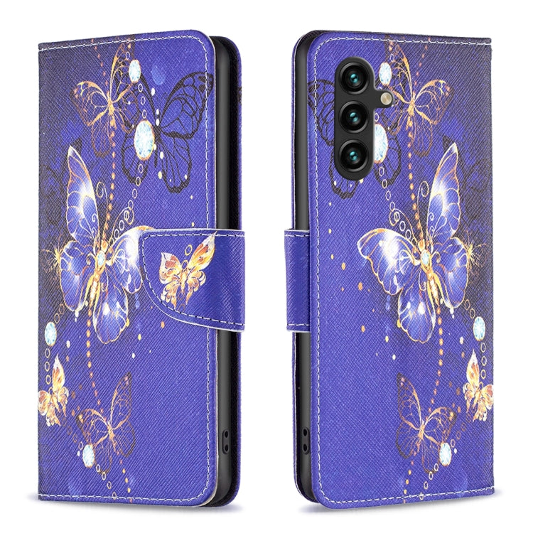 For Samsung Galaxy A14 5G Colored Drawing Pattern Leather Phone Case(Purple Butterfly) - Galaxy Phone Cases by buy2fix | Online Shopping UK | buy2fix