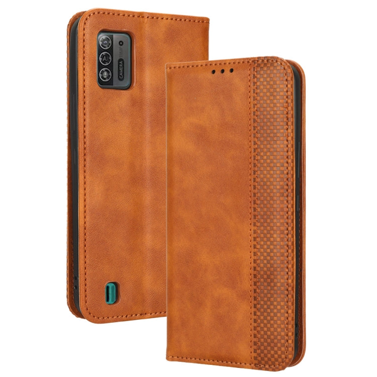 For ZTE Blade A52 Lite Magnetic Buckle Retro Texture Leather Phone Case(Brown) - ZTE Cases by buy2fix | Online Shopping UK | buy2fix