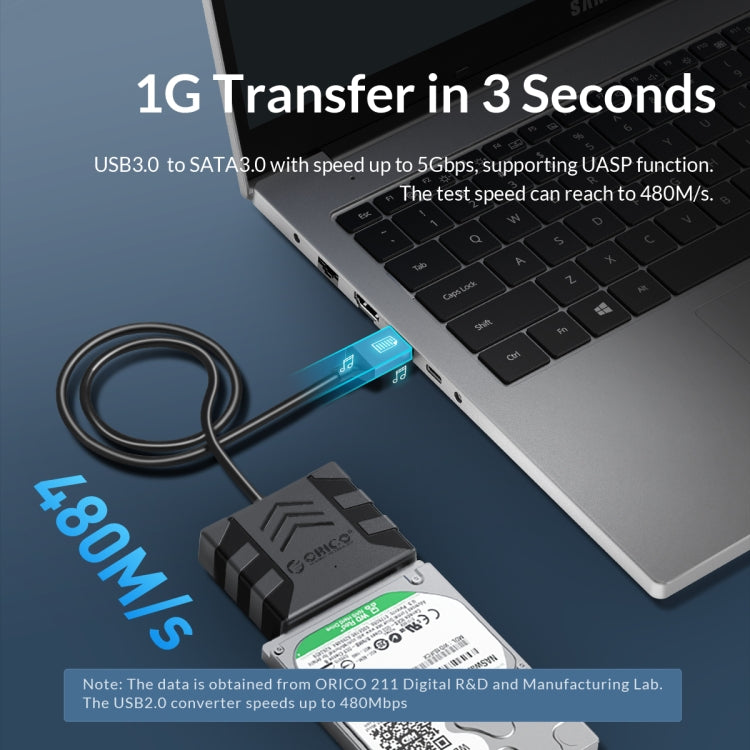 ORICO UTS1 USB 3.0 2.5-inch SATA HDD Adapter with 12V 2A Power Adapter, Cable Length:1m(US Plug) - USB to IDE / SATA by ORICO | Online Shopping UK | buy2fix