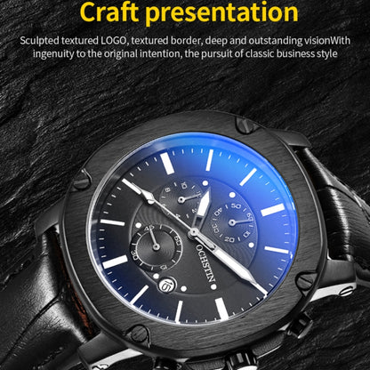 Ochstin 5039C Multifunctional Business Men Watch Luminous Waterproof Leather Quartz Watch(Silver+Gold+Blue) - Leather Strap Watches by OCHSTIN | Online Shopping UK | buy2fix