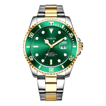 Ochstin 5019F Fashion Business Single Calendar Waterproof Stainless Steel Strap Quartz Watch(Gold+Green) - Metal Strap Watches by OCHSTIN | Online Shopping UK | buy2fix