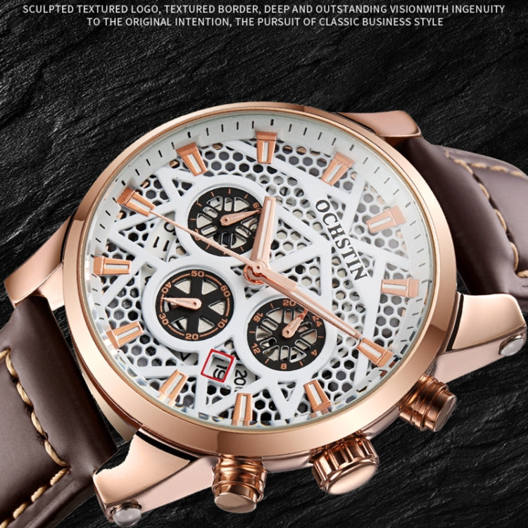 Ochstin 5052B Multifunctional Business Waterproof Leather Strap Quartz Watch(Rose Gold+Brown) - Leather Strap Watches by OCHSTIN | Online Shopping UK | buy2fix