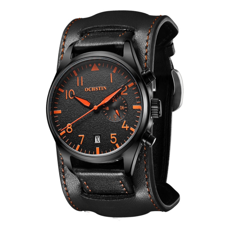 Ochstin 7228 Multifunctional Business Leather Wrist Wrist Waterproof Quartz Watch(Black+Orange) - Leather Strap Watches by OCHSTIN | Online Shopping UK | buy2fix