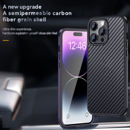 For iPhone 14 SULADA Carbon Fiber Textured Shockproof Metal + TPU Frame Case(Silver) - iPhone 14 Cases by SULADA | Online Shopping UK | buy2fix