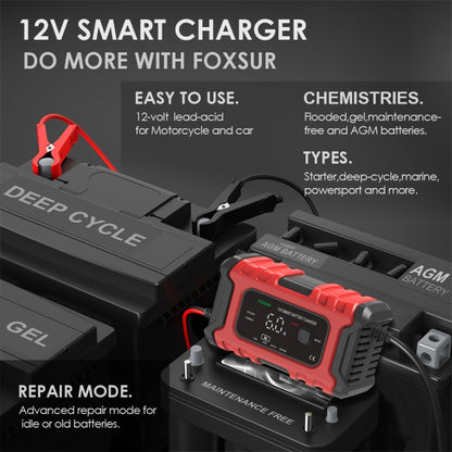 FOXSUR 6A 12V Motorcycle / Car Smart Battery Charger, Plug Type:US Plug(Red) - In Car by FOXSUR | Online Shopping UK | buy2fix