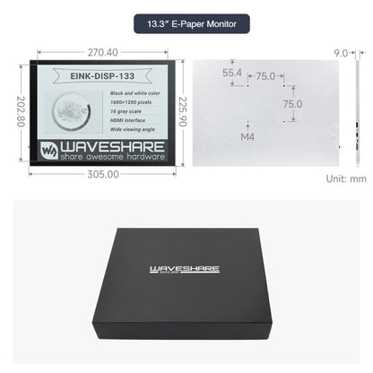 Waveshare 13.3 inch E-Paper Monitor External E-Paper Screen for MAC / Windows PC(EU Plug) - Consumer Electronics by WAVESHARE | Online Shopping UK | buy2fix