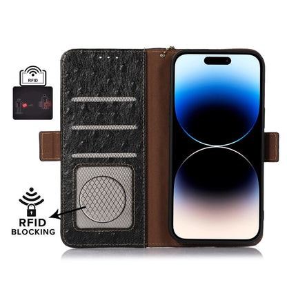 For Samsung Galaxy S22 5G Ostrich Pattern Genuine Leather RFID Phone Case(Black) - Galaxy S22 5G Cases by buy2fix | Online Shopping UK | buy2fix