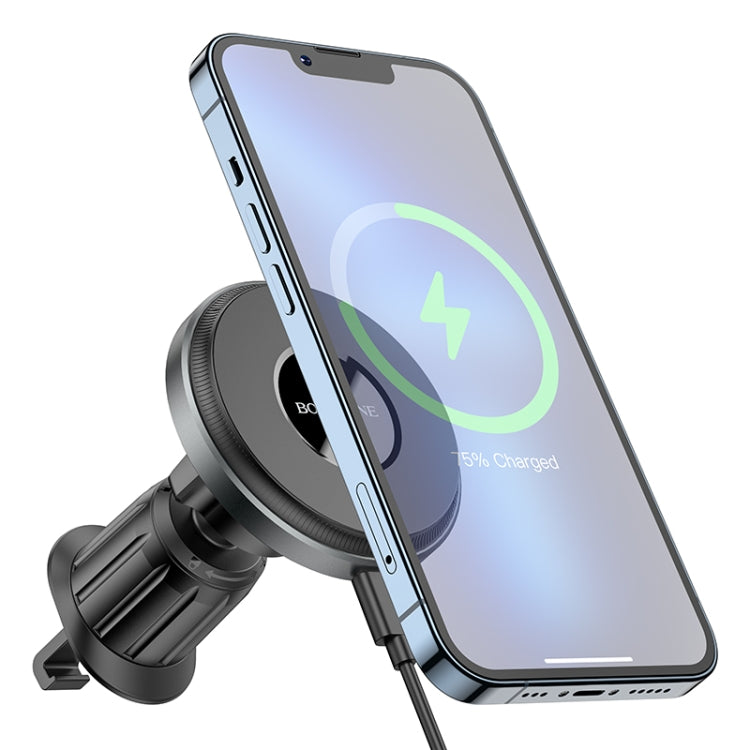 Borofone BH202 Seaside Magnetic Wireless Fast Charging Car Holder(Metal Grey) - In Car by Borofone | Online Shopping UK | buy2fix