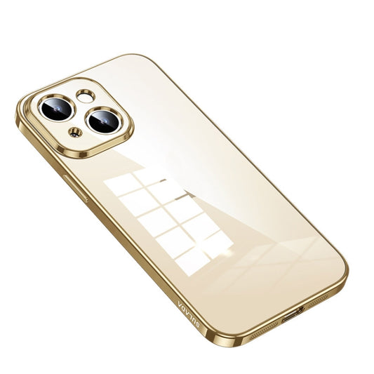For iPhone 14 SULADA Shine Through Series Plating TPU Transparent Phone Protective Case(Gold) - iPhone 14 Cases by SULADA | Online Shopping UK | buy2fix