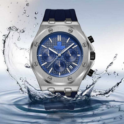 OCHSTIN 6100E Multifunctional Quartz Waterproof TPU Strap Men Watch(Silver+Black) - Silicone Strap Watches by OCHSTIN | Online Shopping UK | buy2fix